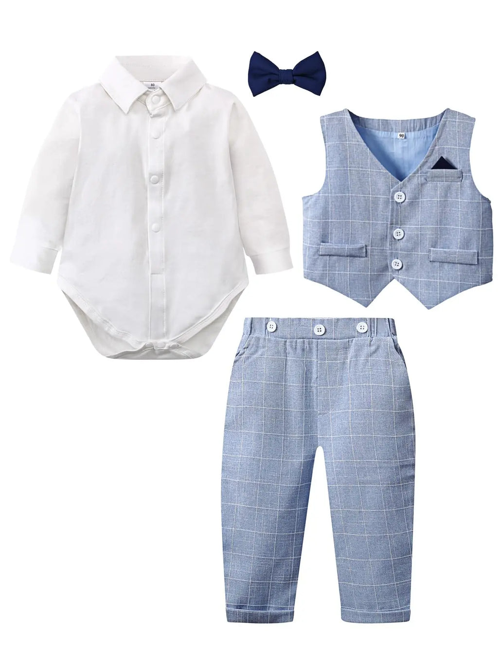 Ensemble Costume Bébé Garçon Tenue Formelle pour Mariage 1er Anniversaire Nouveaux-nés Barboteuse Gilet Pantalon Vêtements de Gentleman