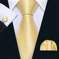Barry.Wang Jacquard Gold & Yellow Men's Tie With Pocket Square Cufflinks Set Exquisiet Necktie For Male Wedding Business