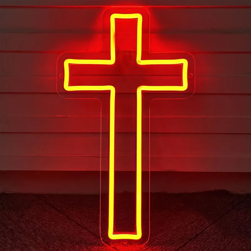 Gothic Style Dark Cross Room Wall Decorative Light Halloween Christmas LED Neon Light Bedroom Decor Religious Room Easter Decor