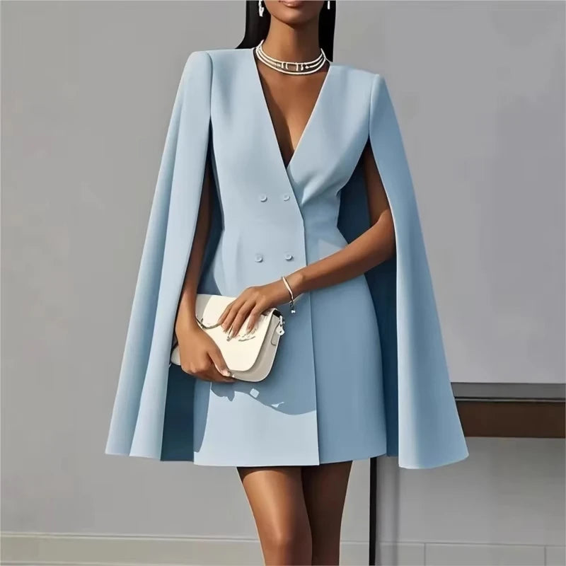 Robe tailleur femme pour le bureau en automne, cape croisée, veste de costume unie à col en V