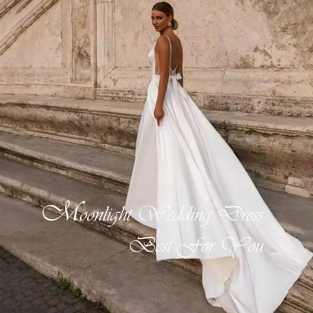 Robe de mariée trapèze moderne plissée à col en V 2026 sans manches, à fines bretelles, dos nu, robe de mariée, Vestidos De Novia personnalisée