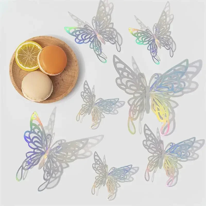 48pcs Gold Silver Hollow Butterfly Wall Stickers 3D Butterflies Bedroom Living Room Home Decoration Applique Wedding Decor