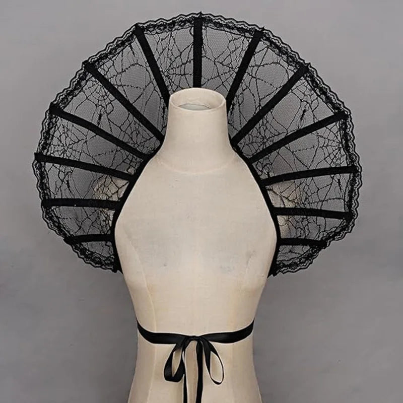 Gothic Lace Stand Collar with Skeleton Easter Halloween Witch Queen Cape Retro Medieval Clothes Art Costume Cosplay Accessories