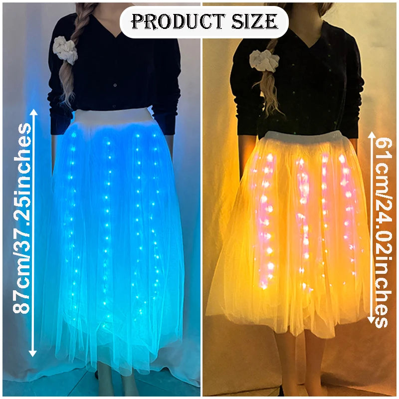 Full Color Light Up Skirt for Girls APP Bluetooth LED Long Tutu for Performance Dance Rave Clothes Wedding Birthday Party Props