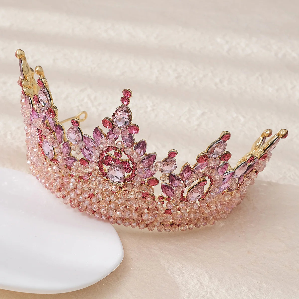 Accessoires de cheveux de mariage colorés roses, coiffe de concours de beauté, diadème de mariée Fait à la main en CRISTAL coloré avec perles