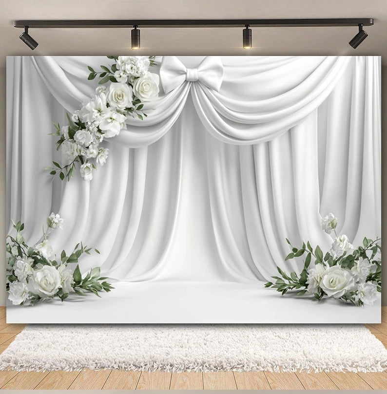 Toile de fond de fête pour photographie, motif mariage, fleur rose, palais, mur blanc, pour fête prénuptiale, décor de portrait de mariage, arrière-plan photo