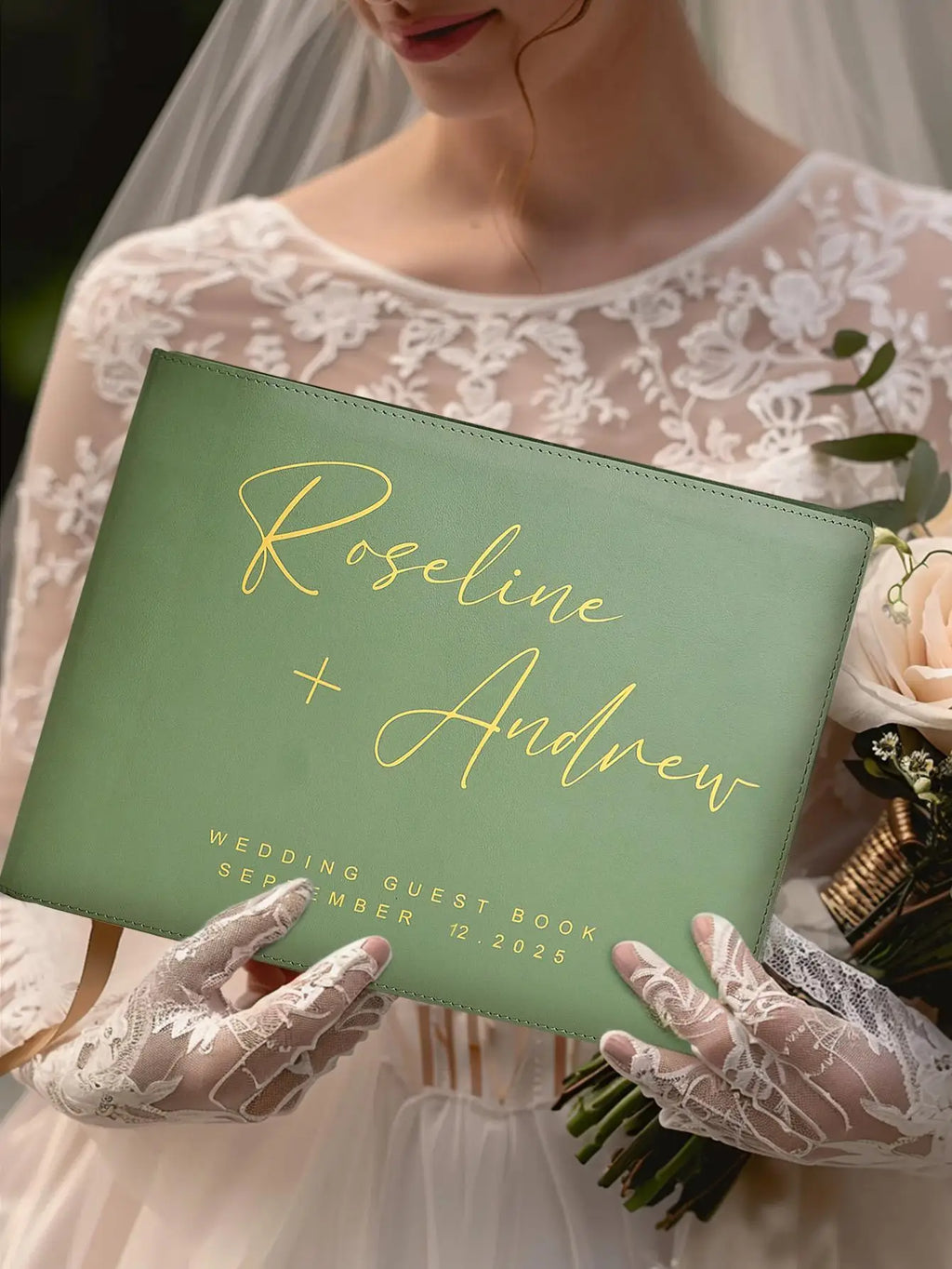 Custom Wedding Guest Book Personalized Name & Date 12.4x9.25 Inch Pink/Sky Blue/Green Unique Gift for Couples