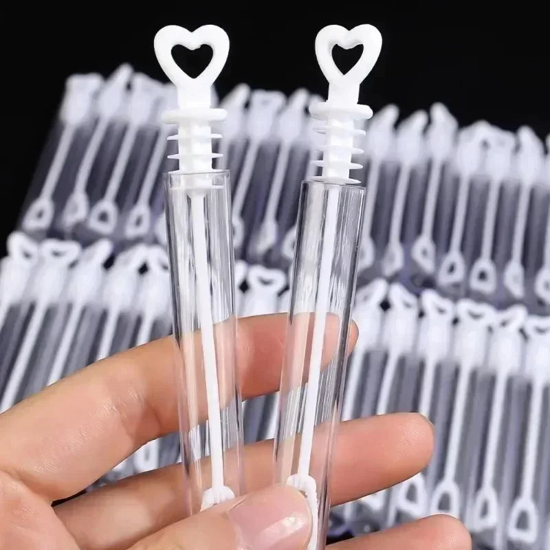 100/10 pièces Cœur d'amour Baguette Tube Vide Transparent Bouteilles de Savon à Bulles avec Poignée Cœur Cadeaux de Mariage pour Invités Décoration de Fête Jouets pour Enfants