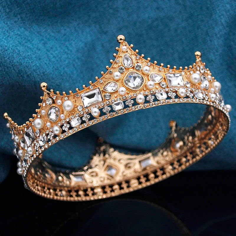 Couronne de Champagne Grande Couronne de Reine Diadèmes et Couronnes pour Femmes Bijoux de Tête de Mariage Fête d'Anniversaire