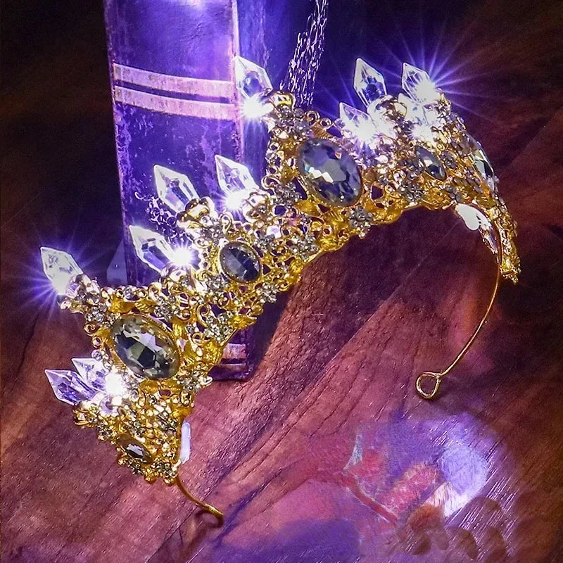 Accessoires de Cheveux de Mariée Lumineux Alliage Cristal Fête LED Lumineux Couronne Strass Diadème Fleur Reine Mariage Festival
