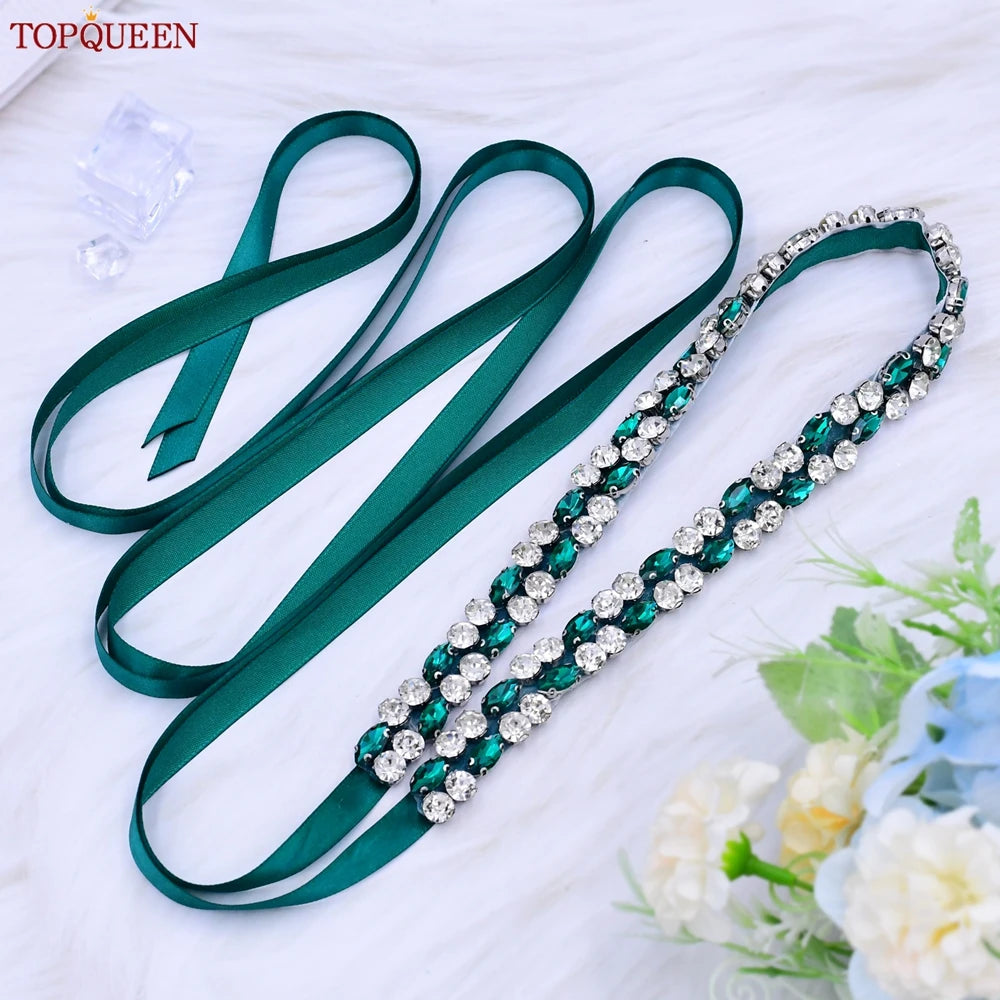 TOPQUEEN Ceinture Verte Multi-styles Avec Diamants Accessoires de Mariage Nuptiaux Strass Robes Femme Soirée Ceintures S30