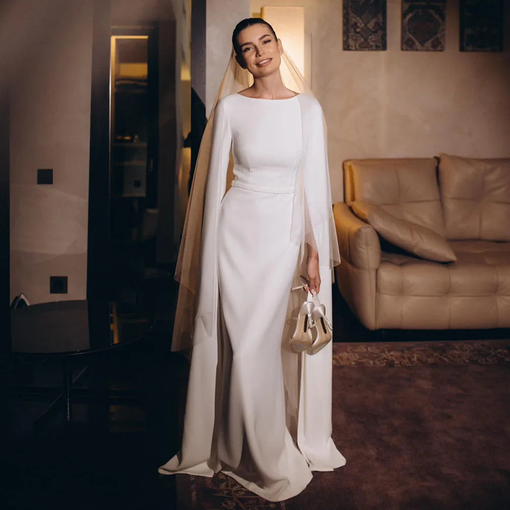 Robes de mariée musulmanes Mariées Hijab Manches cape Droite Robe de mariée modeste vestidos de novia 2026 Robes de mariée personnalisées