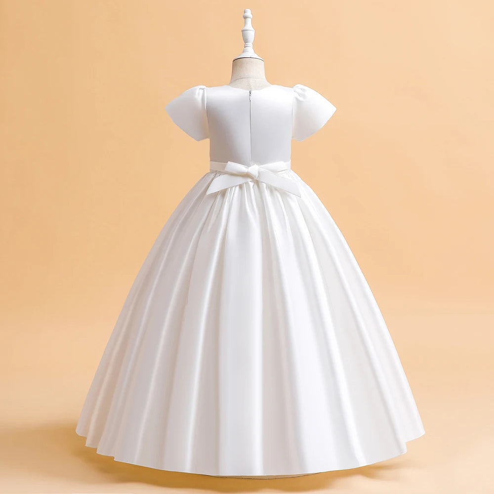 Robes de demoiselle d'honneur élégantes pour filles, robe de soirée de mariage, première communion blanche, robe de soirée longue, vêtements d'été pour enfants