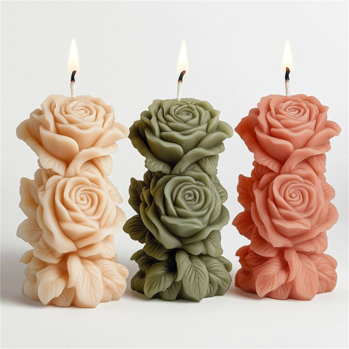 Moule en silicone pour bougie pilier rose 3D, colonne de fleurs géométriques, moule à plâtre pour bougie parfumée, ornement, cadeau fait à la main, décoration de mariage
