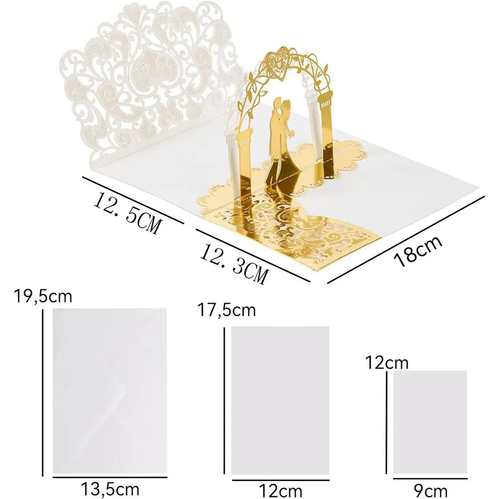 6 Pièces/Lot 3D Pop Up Mariés Ivoire Carte d'invitation de mariage Laser Poche Florale Douche nuptiale Invitations de fiançailles