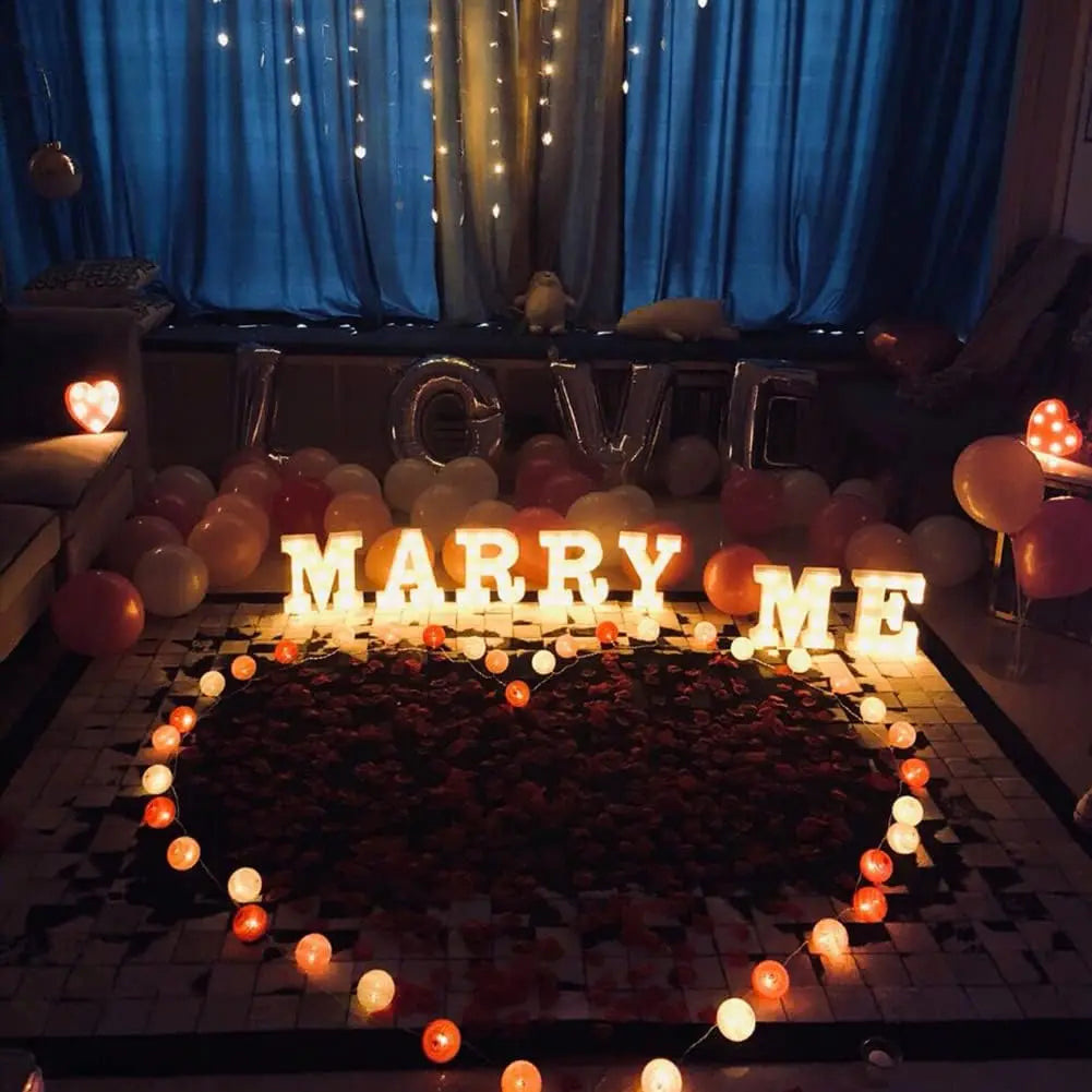 Marry Me Proposal Sign LED Letter Light, Warm White LED Decoration, Alphabet Sign Light for Proposal, Engagement, Wedding Decor