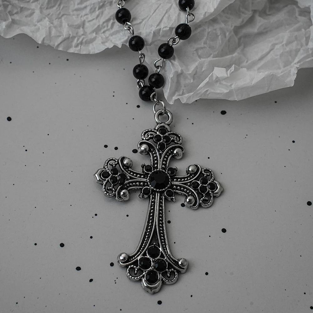 Parure collier chauve-souris gothique et croix superposées — Style sombre Y2K