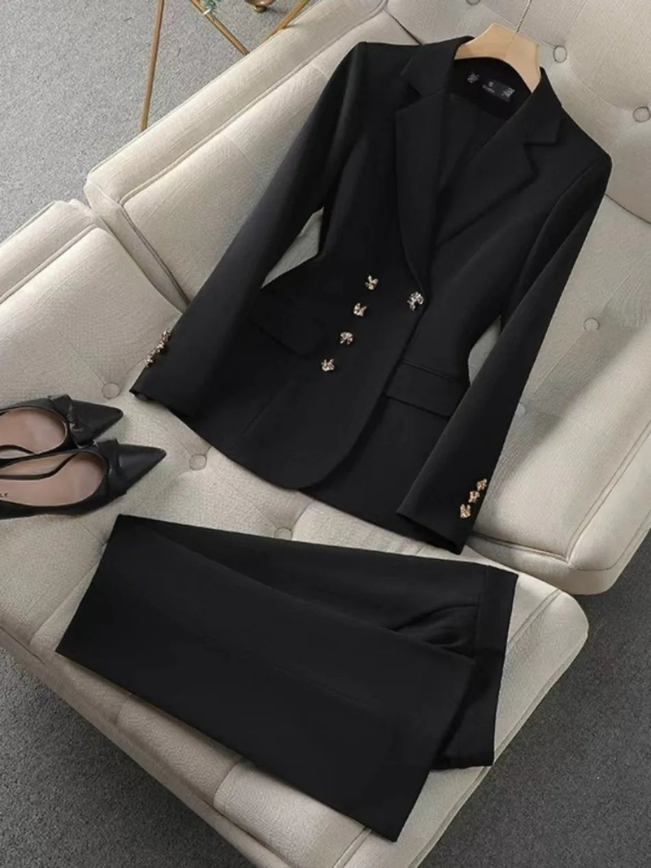 Ensemble deux pièces pantalon et tailleur pour femme - Veste et pantalon de costume de travail professionnels, nouvelle mode, tempérament élégant, couleur unie