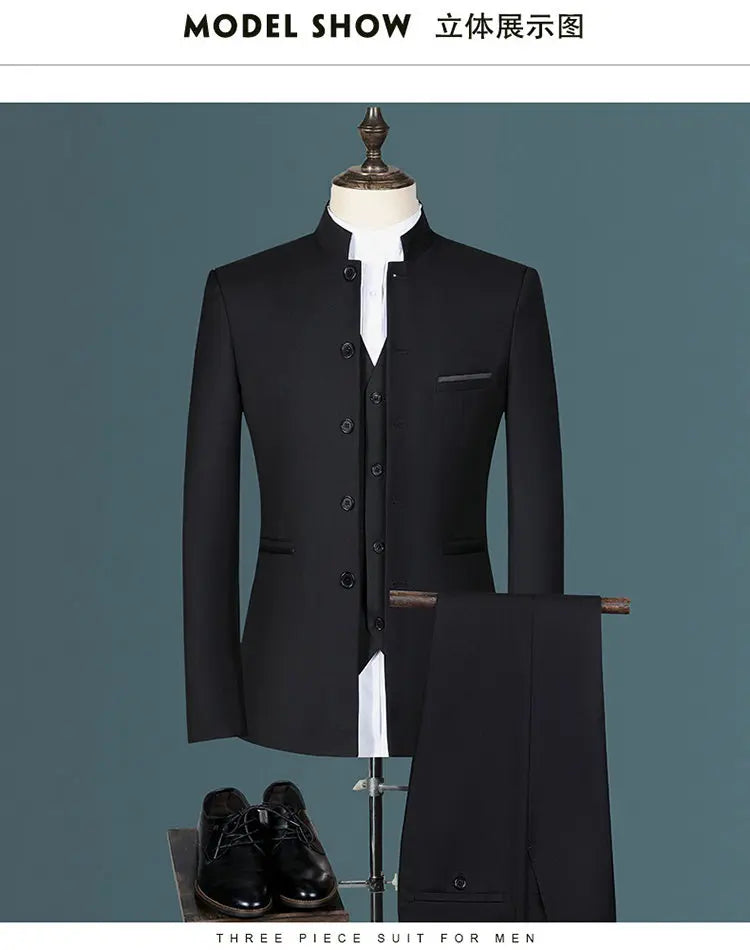 Costume homme pour hommes d'affaires jeunes et d'âge moyen, décontracté, à la mode et élégant, col montant simple, version coréenne de Zhongs