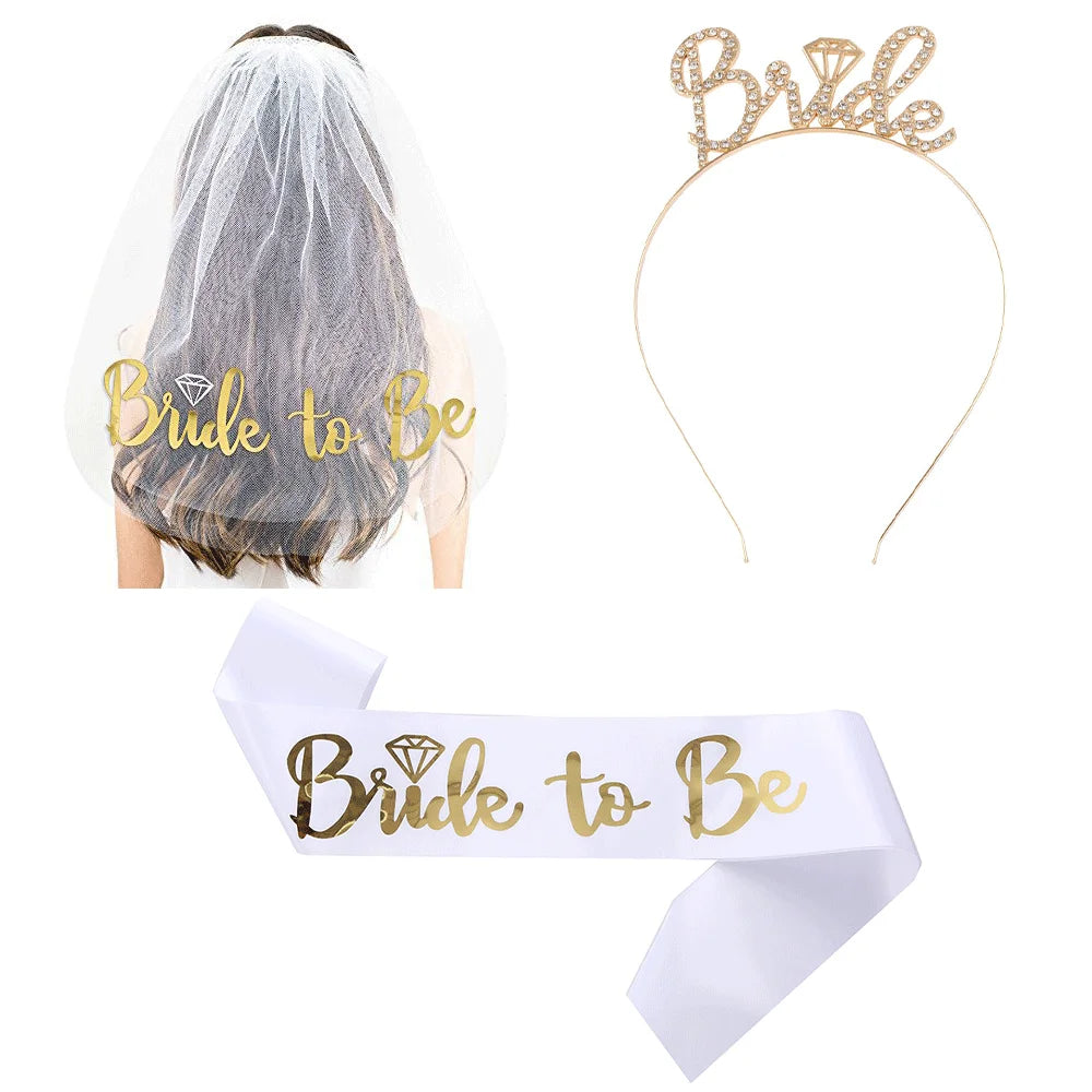 Ensemble de mariage or rose mariée à être douche nuptiale bretelles de mariée voile de mariée bandeau soirée de poule fournitures de fête de bachelorette