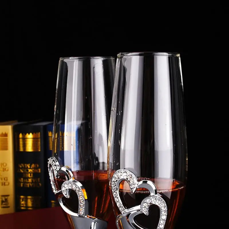 Wedding Wine Glasses Handmade Bride And Groom Toasting Flutes Wedding Accessories Valentine's Day Gift(Gold Hearts,set Of 2)