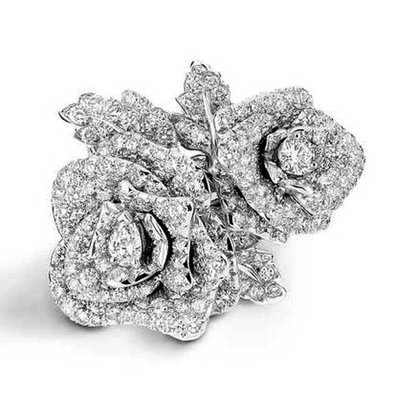 Bague Fleur Rose Zircon Brillant — Élégante Alliance de Mariage