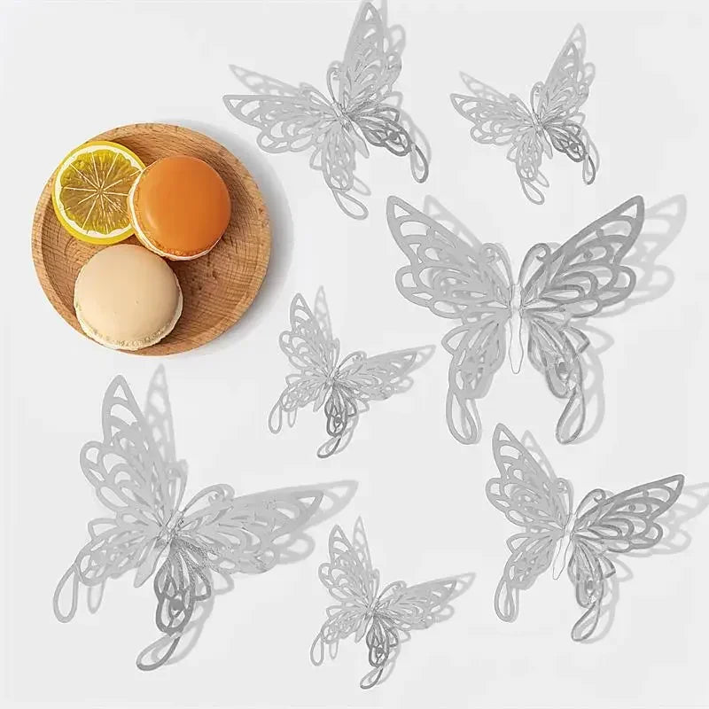 48pcs Gold Silver Hollow Butterfly Wall Stickers 3D Butterflies Bedroom Living Room Home Decoration Applique Wedding Decor