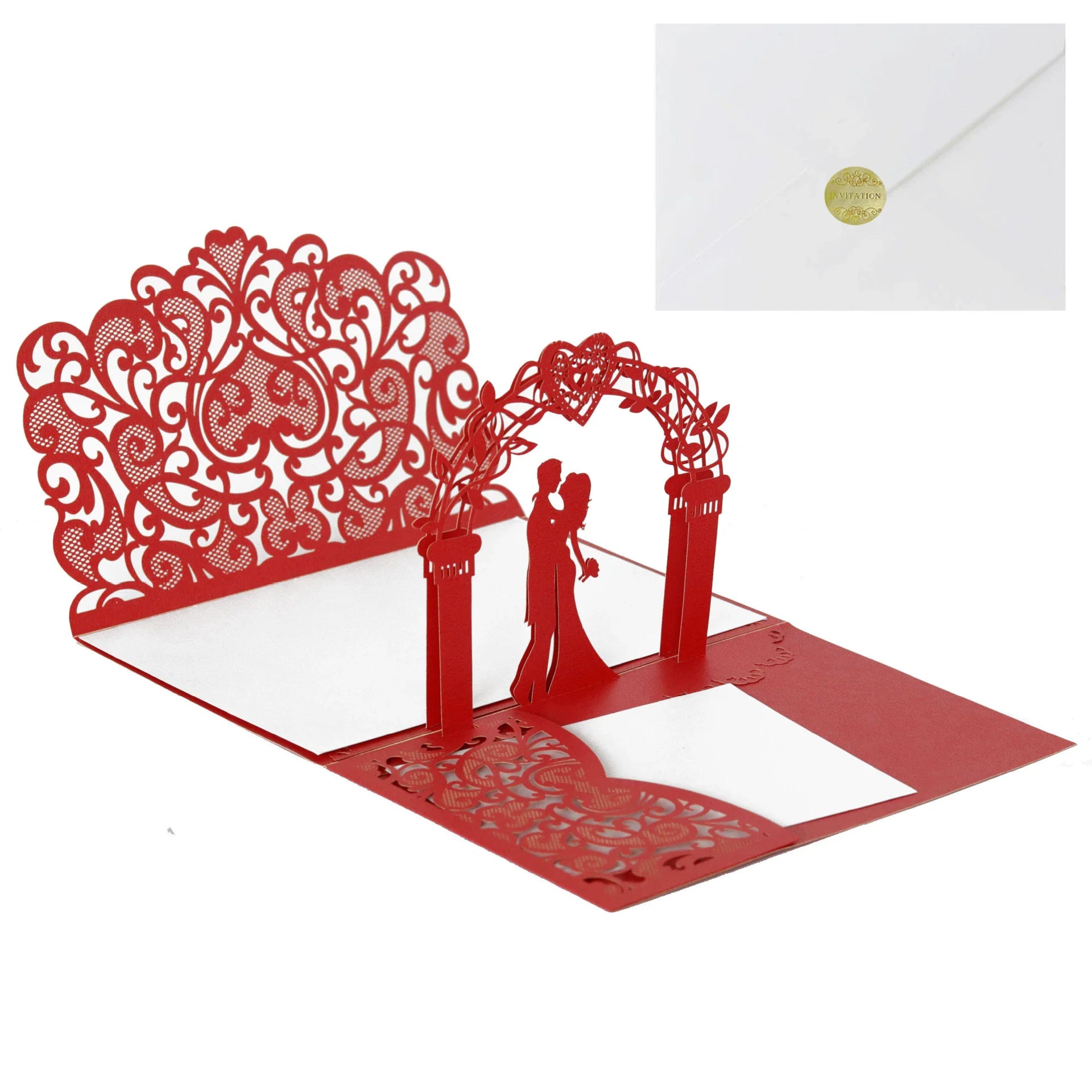 6 Pièces/Lot 3D Pop Up Mariés Ivoire Carte d'invitation de mariage Laser Poche Florale Douche nuptiale Invitations de fiançailles