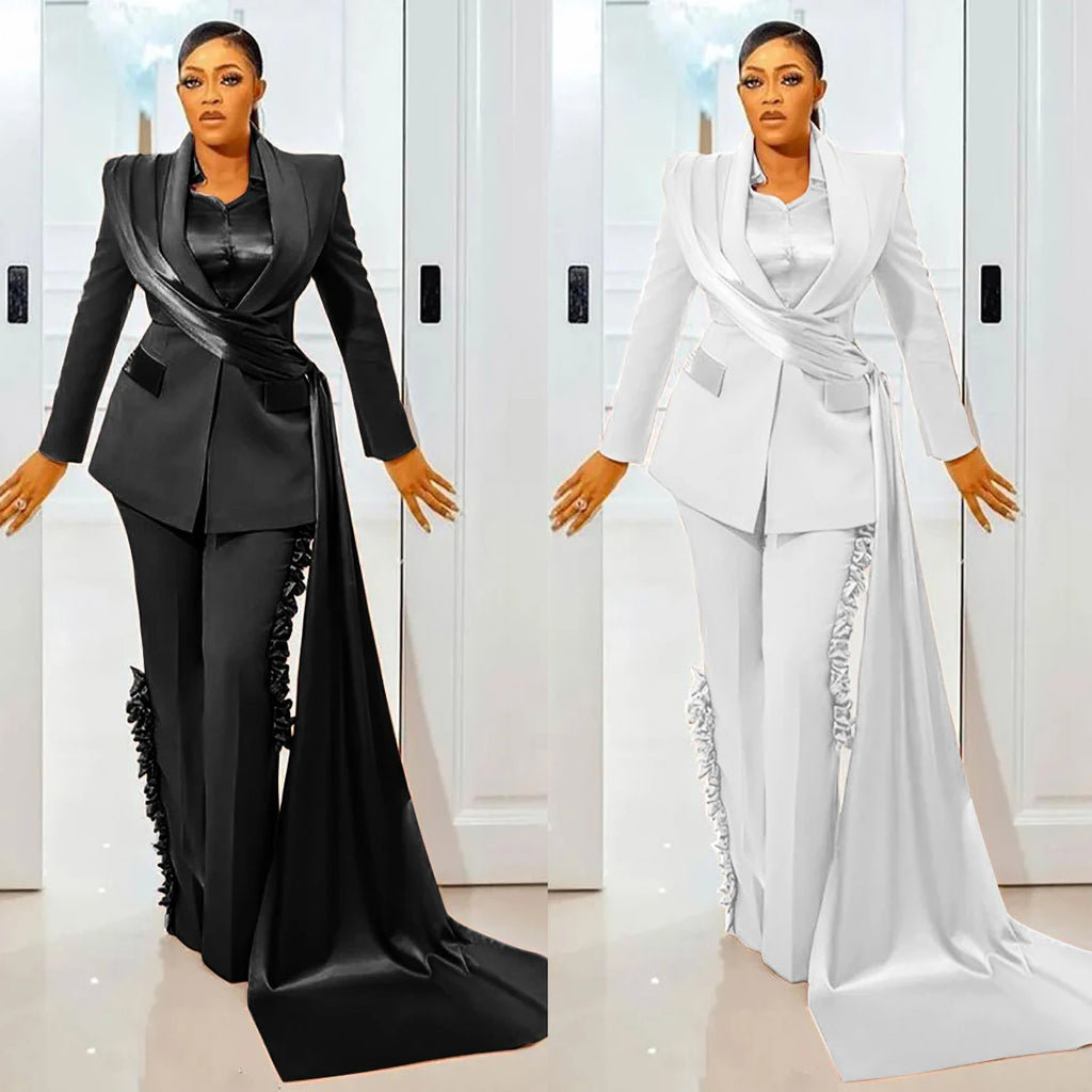 Ensembles de pantalons pour femmes, design spécial, grande taille, blazer de mariage avec wraps, tenues de mariée sur mesure, coupe ajustée, 2 pièces