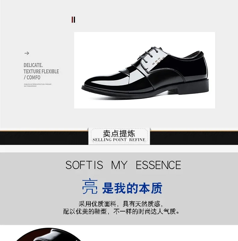 Chaussures de ville pour hommes, luxe, en cuir verni, style Oxford, pour hommes, chaussures habillées en cuir de haute qualité