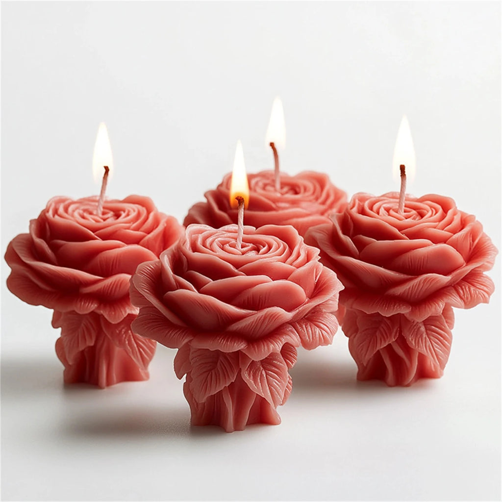 Moule en silicone pour bougie pilier rose 3D, colonne de fleurs géométriques, moule à plâtre pour bougie parfumée, ornement, cadeau fait à la main, décoration de mariage