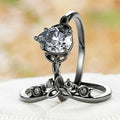 Lot de 2 bagues vintage noires empilables avec zircone cubique taille poire, bague de fiançailles style gothique punk, bijou de mariage.