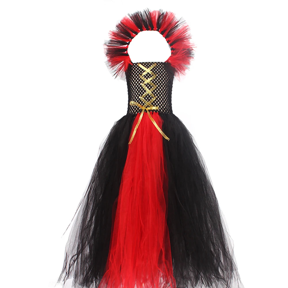 Costume de petite fille vampire gothique Robe de reine maléfique Tutu pour Halloween Fête cosplay Vêtements pour enfants Déguisement