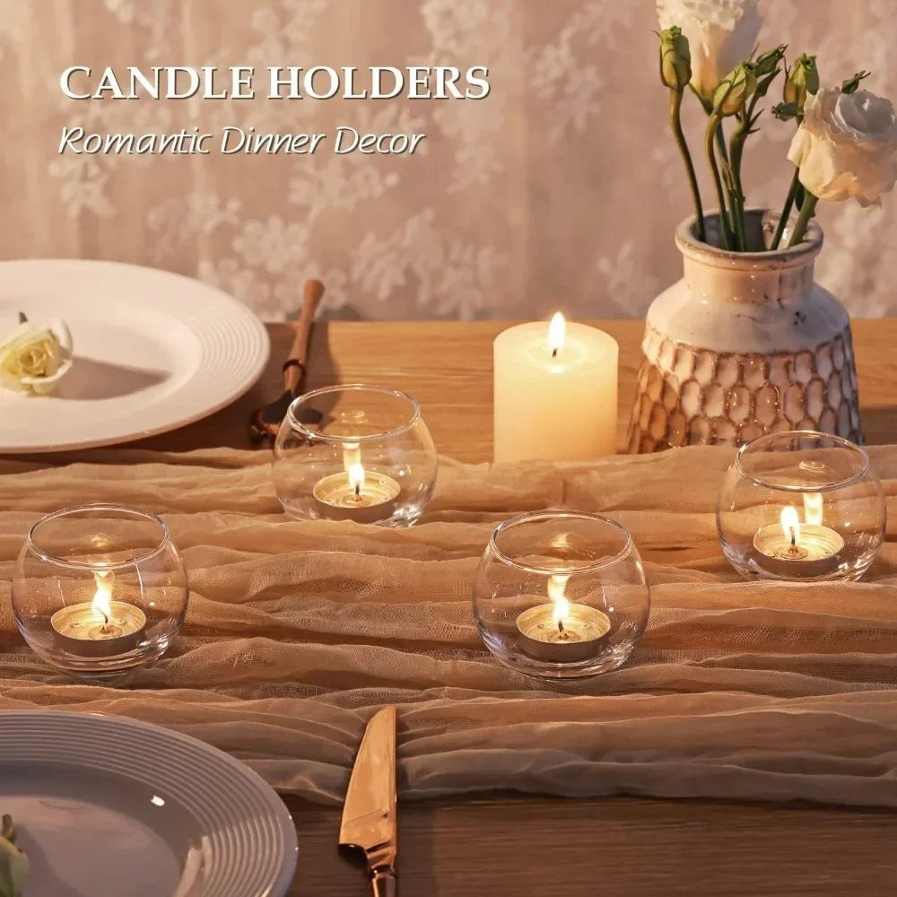 6Pcs Round Votive Candle Holders Glass Tealight Candle Holder Cup with LED Candles for Valentine's Day, Birthday Wedding Decor