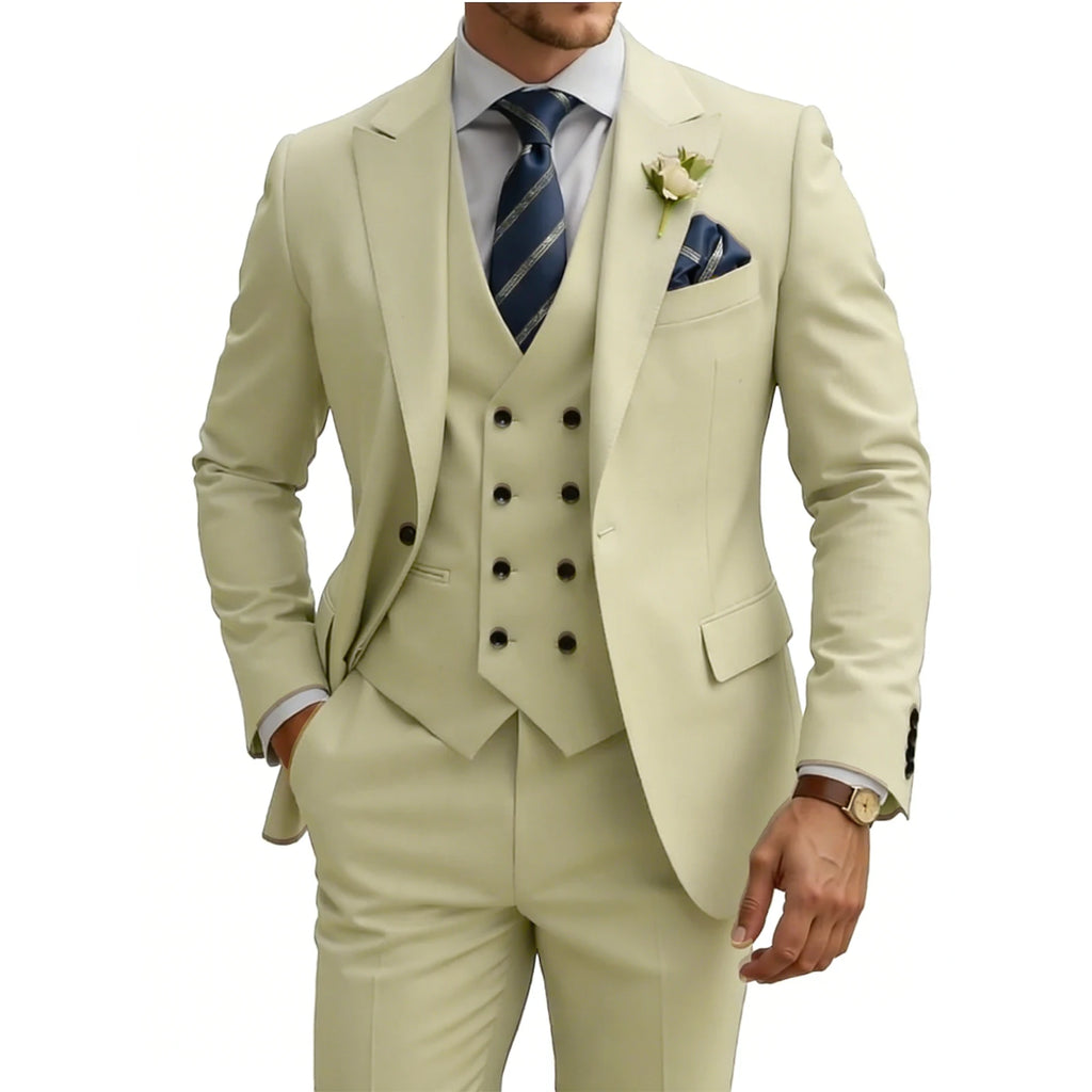 Costume 3 Pièces Slim Fit Homme Double Boutonnage Mariage Bal de Promo Costumes Formels Affaires Dîner Smoking