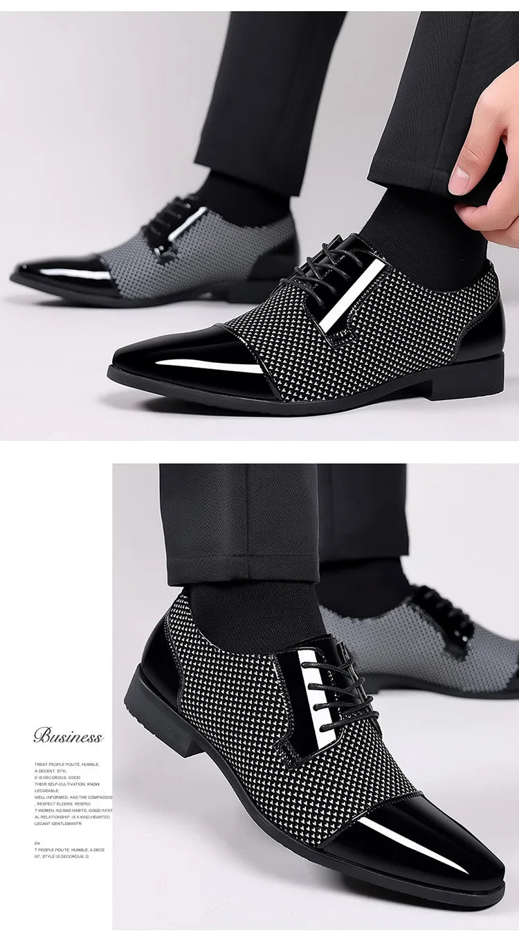 Chaussures habillées classiques tendance pour hommes Richelieus en cuir verni Chaussures de mariage formelles en cuir noir à lacets 2023