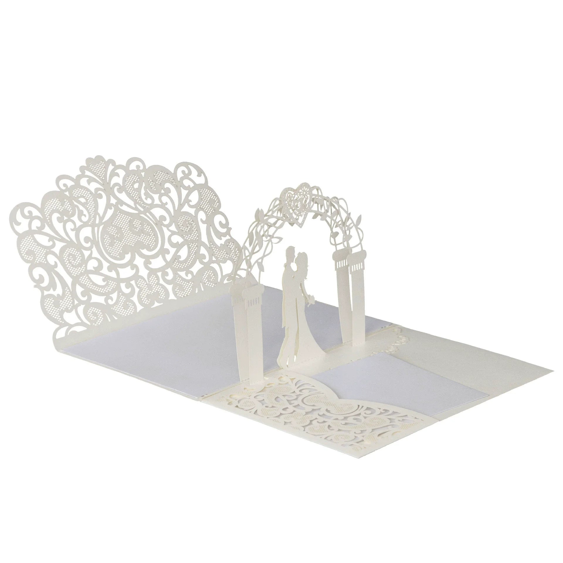 6 Pièces/Lot 3D Pop Up Mariés Ivoire Carte d'invitation de mariage Laser Poche Florale Douche nuptiale Invitations de fiançailles