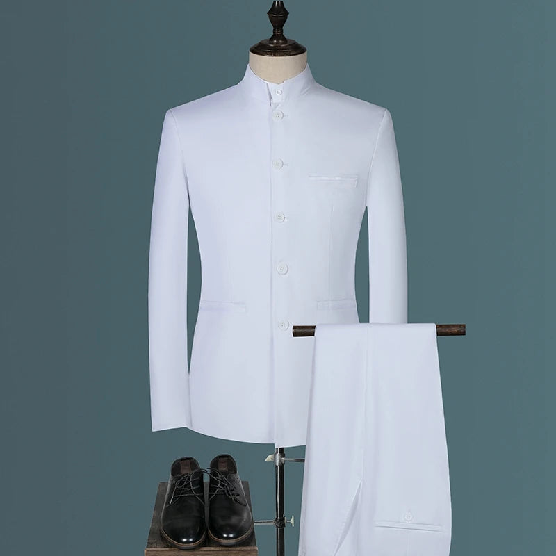 Costume homme pour hommes d'affaires jeunes et d'âge moyen, décontracté, à la mode et élégant, col montant simple, version coréenne de Zhongs