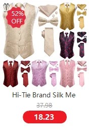 Gilets de costume en soie Hi-Tie pour homme, 4 pièces, tissés, vert sauge uni, gilet, cravate, pochette, boutons de manchette, pour affaires, mariage, robe, veste de taille