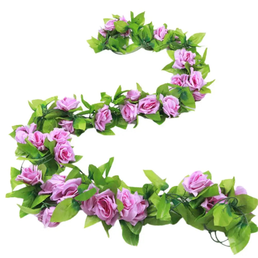 2.3M Guirlande de roses rouges artificielles en soie pour décoration de mariage, fausses fleurs pour la maison, décoration de chambre, vigne florale verte