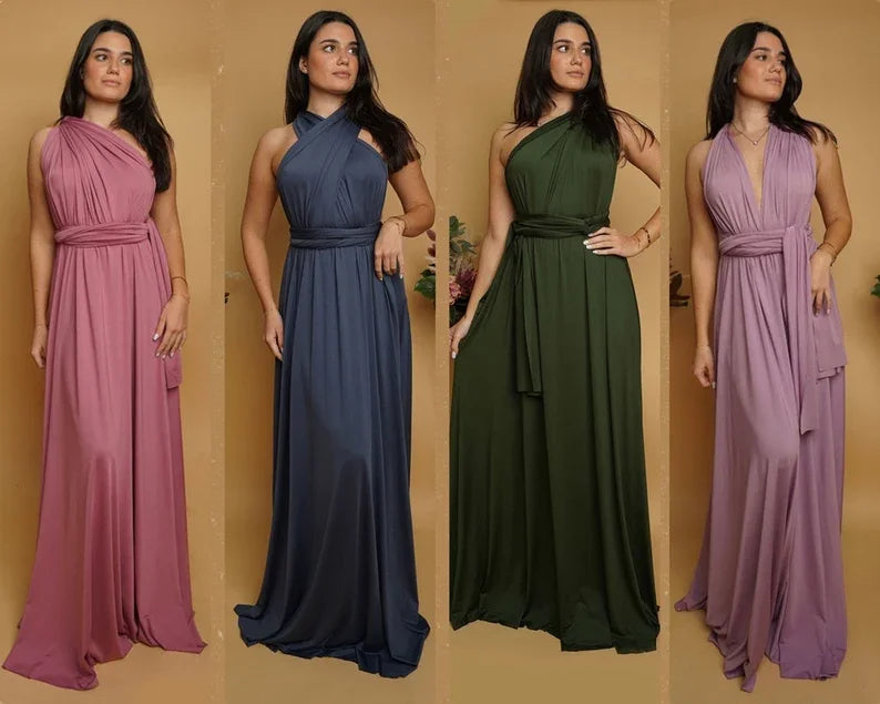 Robe de demoiselle d'honneur, robe longue vert olive de demoiselle d'honneur, robe convertible pour cortège nuptial, robe infinie multivoies, robe sur mesure