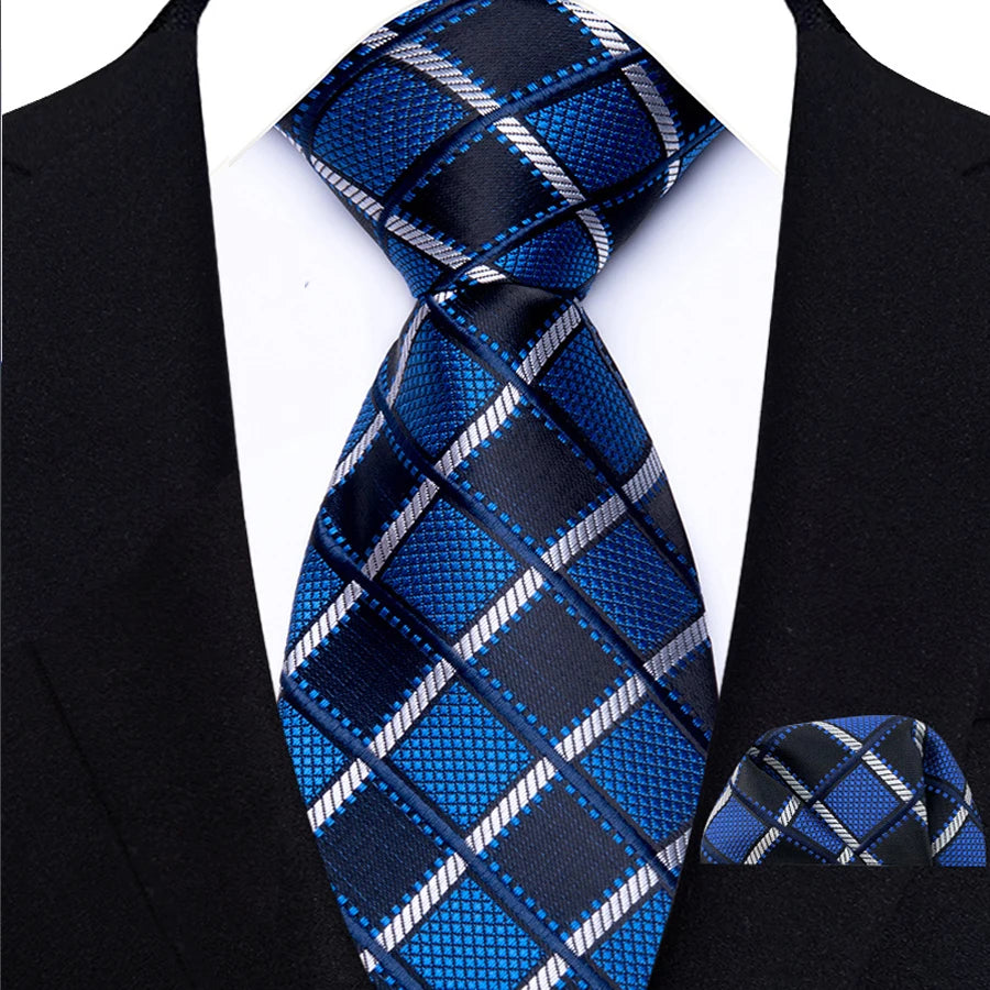 Cravate Homme Bleu Roi de Luxe, Carreaux, Rayures, Paisley, Haute Qualité, Mouchoir de Poche, Ensemble Cravate pour Mariage, Cadeaux d'Affaires