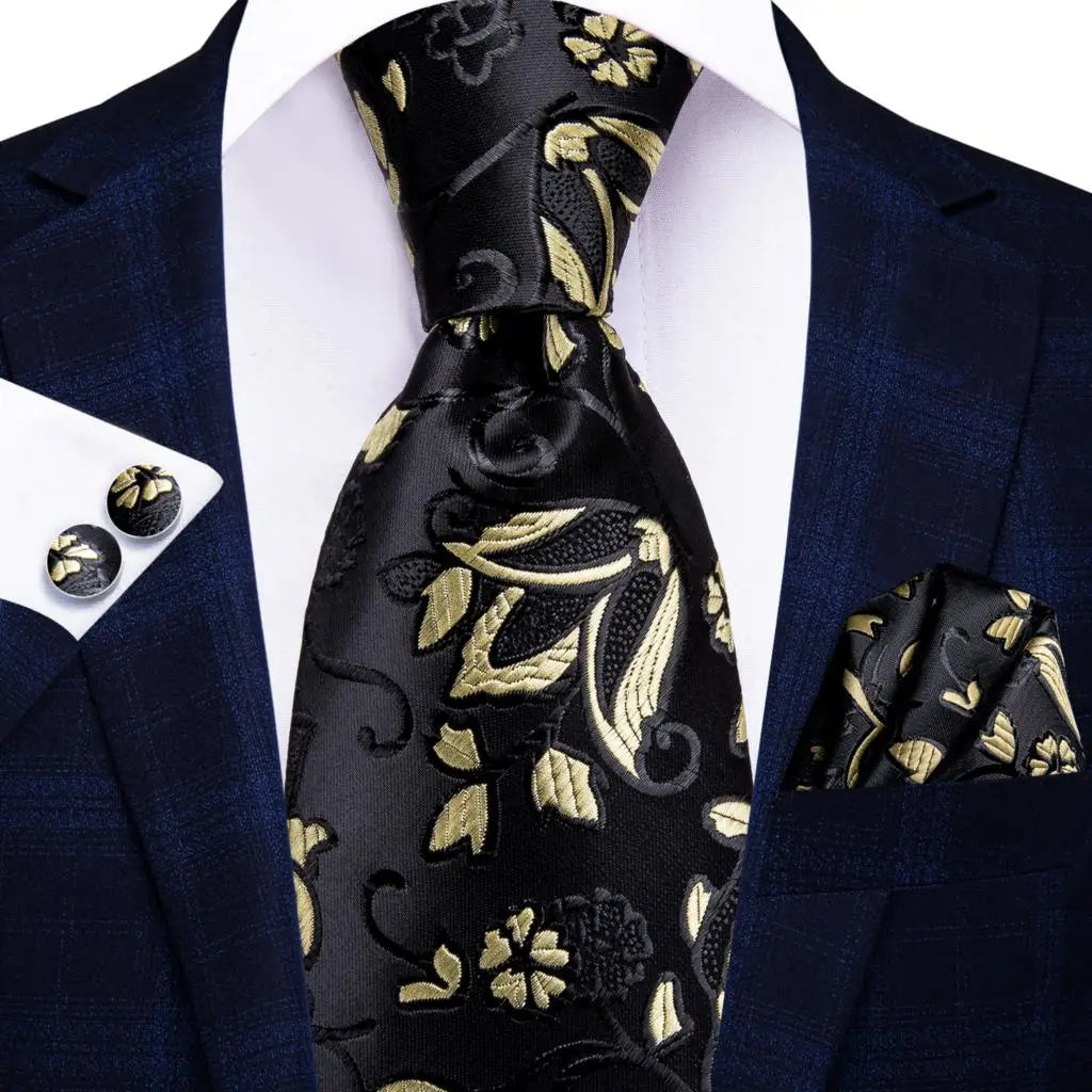 Silk Necktie Gift Set | Groom & Groomsmen Wedding Tie with Pocket Square & Cufflinks