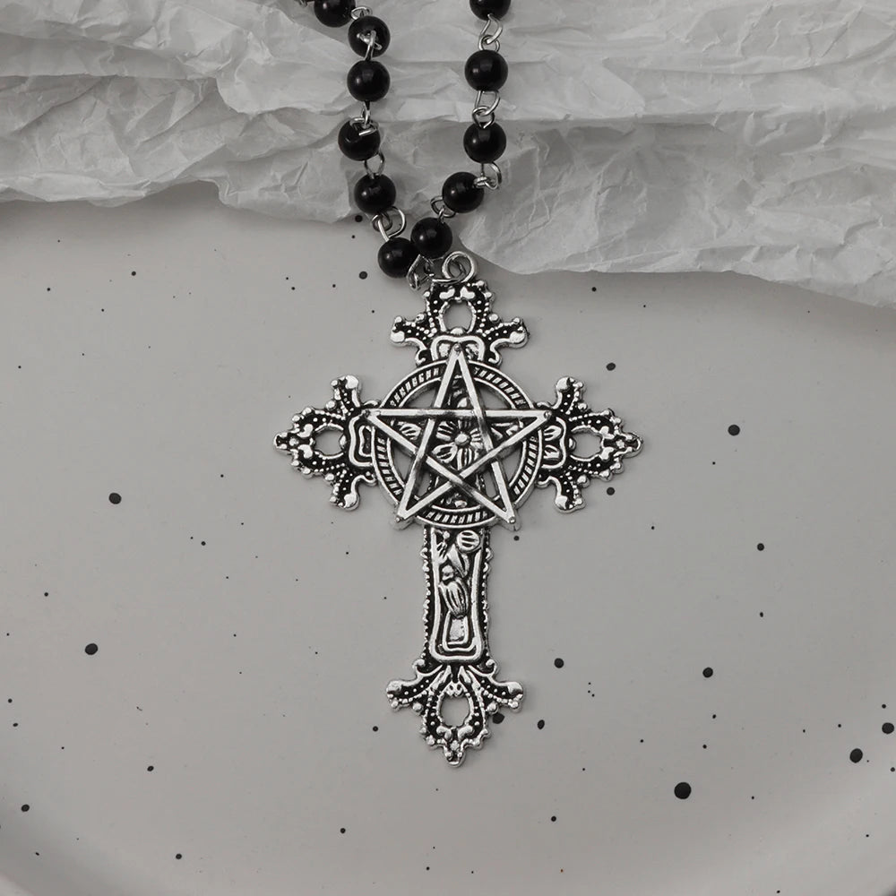 Parure collier chauve-souris gothique et croix superposées — Style sombre Y2K
