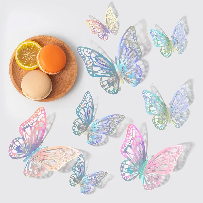 48pcs Gold Silver Hollow Butterfly Wall Stickers 3D Butterflies Bedroom Living Room Home Decoration Applique Wedding Decor