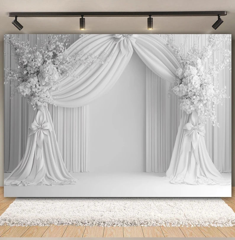 Toile de fond de fête pour photographie, motif mariage, fleur rose, palais, mur blanc, pour fête prénuptiale, décor de portrait de mariage, arrière-plan photo