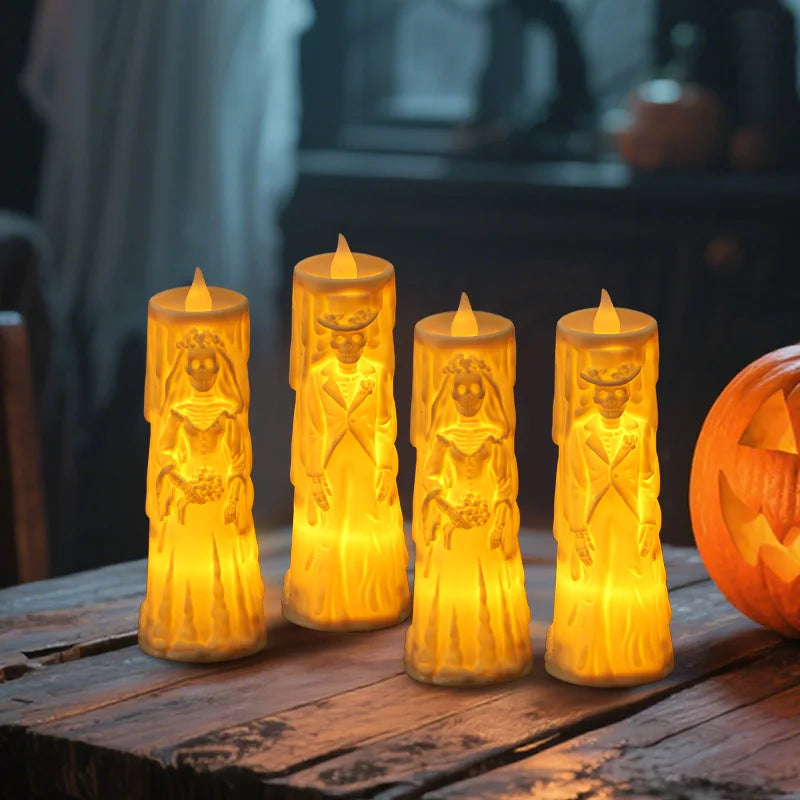Halloween Skeleton Lamp LED Luminous Candle Horror Decoration Prop Ghost Groom Bride Couple Lamp Ornament Halloween Decor