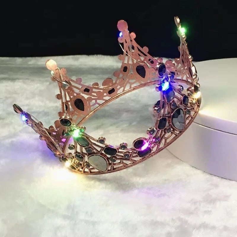 Light Up Bride Hair Accessories Alloy Crystal Party LED Glow Luminous Crown Rhinestone Tiara Flower Queen Wedding Festival Party