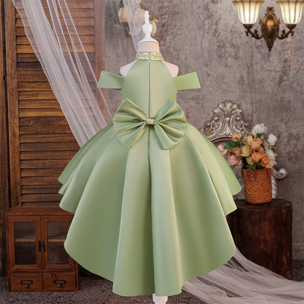 Robe de soirée à sequins pour filles, élégante, avec traîne, pour mariage, demoiselles d'honneur, princesse, bal de promo, nœud, anniversaire, concours, vêtements pour enfants