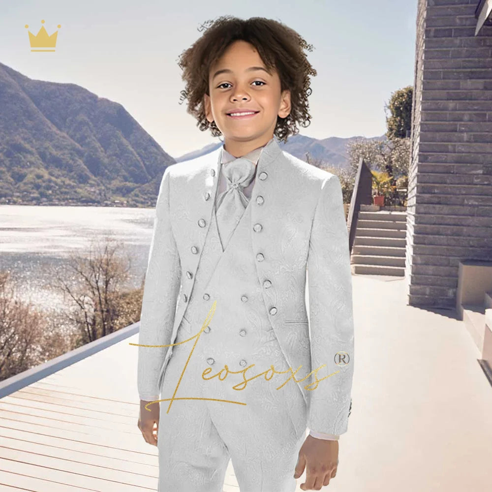 Costume Jacquard 3 pièces pour garçons - Sur mesure, élégant, style vintage et cour royale, idéal pour les mariages et les banquets.